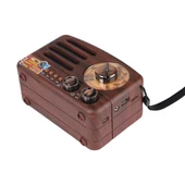 Küçük Boy Retro, Nostaljik, Ahşap Tasarım Bluetooth Hoparlörlü, Şarjlı, Taşınabilir Büyük Döndürülebilen Düğmeli FM/AM Destekli Radyo NS3380 (5314) - 3