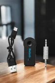 Kablosuz Bluetooth Aux Araç Kiti Siyah Hafıza Kartlı thumbnail 1