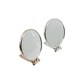 YUVARLAK   6 İNÇ= ÇAP:15CM  MAKYAJ AYNASI  ÇİFT TARAFLI   BRONZ - GÜMÜŞ PLS.ÇERÇEVE   KATLANIR AYAKLI (5314) - 1