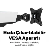 NPO STD54024HLW Elysium 27"-35" Amortisörlü RGB Profesyonel Gaming VESA Çift Kol Monitör Tutucu thumbnail 6