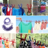 Taşınabilir Seyahat Çamaşır İpi 12 Mandallı Klipsli Lastikli Çamaşır Mandalları (5314) - 2