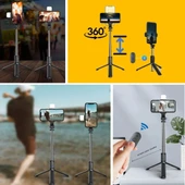 Kendiliğinden Işıklı Masaüstü Tripod Olabilen Telefon Tutuculu Kablosuz Kumandalı Selfie Çubuğu (5314) - 5