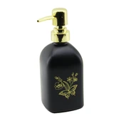CAM KARE - SİYAH ŞİŞE--SARI KELEBEK-ÇiÇEK DESEN SIVI SABUNLUK 400ML GOLD PLASTİK POMPA (5314) - 1
