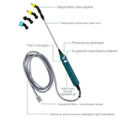 ShopyTech 2400 mAh Şarjlı Sulama Tabancası3 Başlık Teleskopik Çubuk 5 m Emiş Hortumu Type-C thumbnail 7