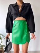 Cep detaylı oval kapaklı deri etek yeşil h240048 thumbnail 5