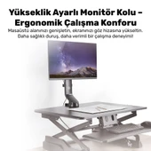 NPO STD2101B 17"-32" VESA Uyumlu 180° Yükseklik Ayarlı Kablo Yönetimli Tekli Monitör Standı thumbnail 4