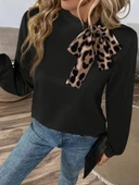 MDB Kadın Uzun Kollu Yakadan Bağlamalı Viskon Iki Iplik Bluz thumbnail 2