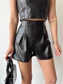 Çift fermuarlı deri şort h24394 thumbnail 8