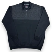 Büyük Beden Erkek Yakalı Fermuarlı Pamuklu Kazak Geniş Kalıp thumbnail 1