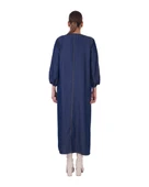 Büyük Beden Çiçek Motifli Küpür Detay İnce Kot Salaş Uzun Kadın Elbise thumbnail 3