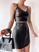 Cep detaylı oval kapaklı deri etek siyah h240048 thumbnail 7