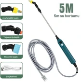 ShopyTech 2400 mAh Şarjlı Sulama Tabancası3 Başlık Teleskopik Çubuk 5 m Emiş Hortumu Type-C thumbnail 2