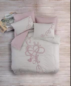 Puff Nakışlı Ranforce Çift Kişilik Anneler Günü Nev Takımı Bellini Pembe thumbnail 6