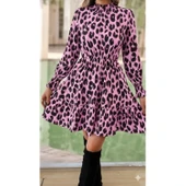 Lucky Life Kadın Uzun Kollu Yarı Balıkçı Yaka Leopar Desenli Modal Mini Elbise thumbnail 2