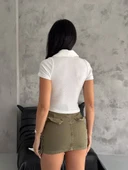 kaşkorse yaka fermuarlı bluz beyaz thumbnail 5