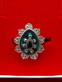 925 Ayar  Gümüş Kadın Oltu Taşı ve Mercan Yüzük sy00082 thumbnail 3