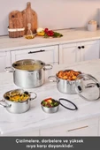 Burgaz 8 Parça Katlanabilir Kulplu ve Süzgeç Kapaklı Çelik Tencere Seti thumbnail 5