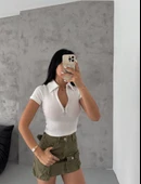 kaşkorse yaka fermuarlı bluz beyaz thumbnail 4