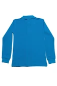Turkuaz Uzun Kol Düz Renk Yakalı 6-17 Yaş Çocuk Okul Lakos Sweat Polo Yaka Sweatshirt - 2