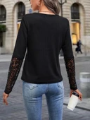 MDB Kadın Uzun Kollu V Yakalı Dantelli Waffle Bluz thumbnail 4