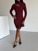 Boğazlı gögüs dekolteli elbise bordo thumbnail 4