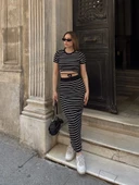 Çizgili etekli takım siyah s3609 thumbnail 4