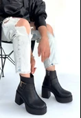 Lonji Siyah Cilt Topuklu Bot thumbnail 3