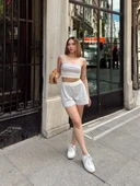 Çizgili şortlu takım gri s3978 thumbnail 6