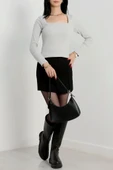 Çerçeve yaka kaşkorse bluz gri thumbnail 2