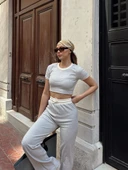 Crop pantolon biyeli takım gri thumbnail 7