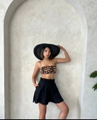 Volanlı keten şort siyah s255058 thumbnail 6