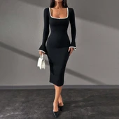 Biyeli midi boy elbise siyah thumbnail 2