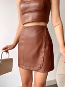 Beş düğmeli oval deri etek kahve h240068 thumbnail 6