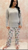Uzun Kollu Kelebek Desenli Mavi Büyük Beden Kadın Pijama Takımı thumbnail 1