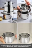 Burgaz 8 Parça Katlanabilir Kulplu ve Süzgeç Kapaklı Çelik Tencere Seti thumbnail 6