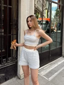 Çizgili şortlu takım gri s3978 thumbnail 5