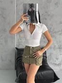 kaşkorse yaka fermuarlı bluz beyaz thumbnail 3