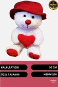 Özel Üretim Sevgililer Doğum Günü Hediye Manita Eş Sevgili Şapkalı Kalp Tutan Peluş Oyuncak Ayı 50cm thumbnail 2