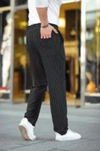 MDB Erkek Cizgili Dokuma Krep Jogger Buggy Pantalon Rahat Kalıp  iyah thumbnail 2