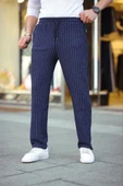 MDB Erkek Cizgili Dokuma Krep Jogger Buggy Pantalon Rahat Kalıp  acivert thumbnail 1