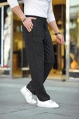 MDB Erkek Cizgili Dokuma Krep Jogger Buggy Pantalon Rahat Kalıp  iyah thumbnail 1