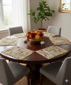 Sonbahar Çiçekleri Desenli Dijital Baskılı 6'lı Amerikan Servisi 30 cm x 45 cm thumbnail 3