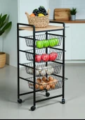 DEKORATİF TEKERLEKLİ METAL SEBZELİK 4 TEL SEPETLİ ÇAM AHŞAP RAFLI ÇOK AMAÇLI STAND thumbnail 6