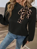 Lucky Life Kadın Uzun Kollu Yakadan Bağlamalı Viskon Iki Iplik Bluz thumbnail 1