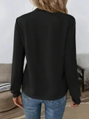 Lucky Life Kadın Uzun Kollu Yakadan Bağlamalı Viskon Iki Iplik Bluz thumbnail 5