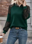 Lucky Life Kadın Uzun Kollu Dantelli Kapşonlu Viskon Iki Iplik Bluz thumbnail 1