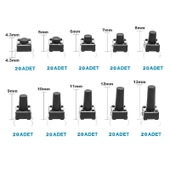 200 Adet 6x6mm Tact Buton Set 10 Farklı Yükseklikte 4 Pin Dokunmatik Anlık Basmalı Düğme Anahtar thumbnail 6