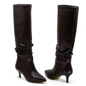 Vegan 6.5 cm Kısa Rahat Topuklu Sivri Burunlu Körüklü Uzun Kadın Çizme thumbnail 6