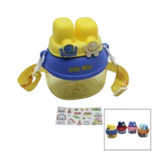 YÜZ MODELİ  - 2 KİLİTLİ KAPAK  RENKLİ MİKA KRİSTAL SULUK MATARA PİPETLİ - NAYLON ÇANTALI - ASKILI 1280ML (5314) - 1