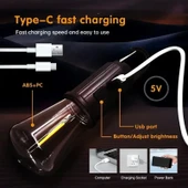 Rustik Taşınabilir Şarjlı Tasarruflu Ampul 10W Led Lamba Type-c Şarj Askılı Asma Aydınlatma T020 (5314) - 4